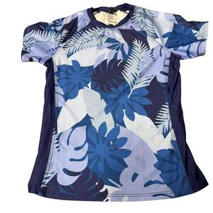 Splendid Blue Tropical Floral‎  Athletic Performance Short Sleeve Top Size 10